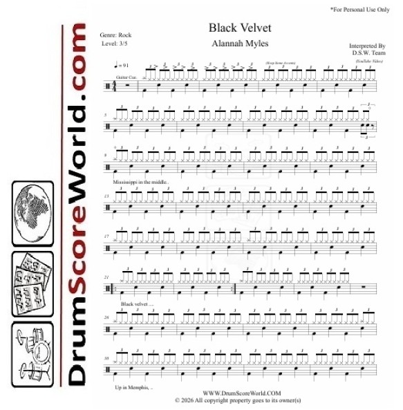 Alannah Myles - Black Velvet | Drum Sheet + Play-Along Track Alannah Myles - Black Velvet | Drum Sheet + Play-Along Track
